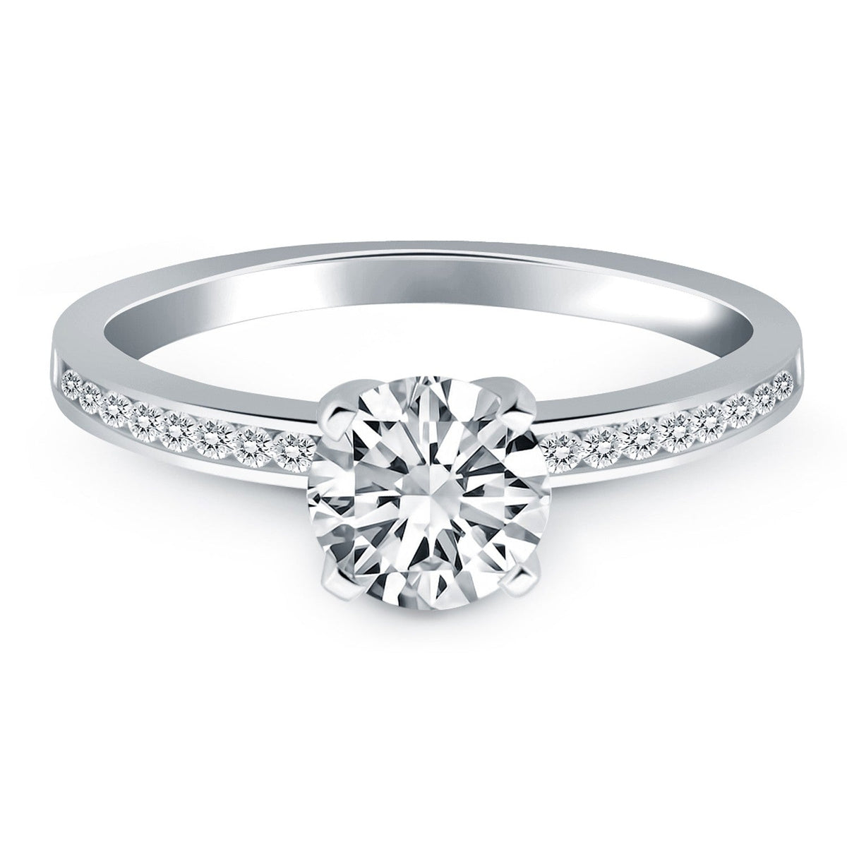 14k White Gold Engagement Ring with Diamond Channel Set Band - LinkagejewelrydesignLinkagejewelrydesign