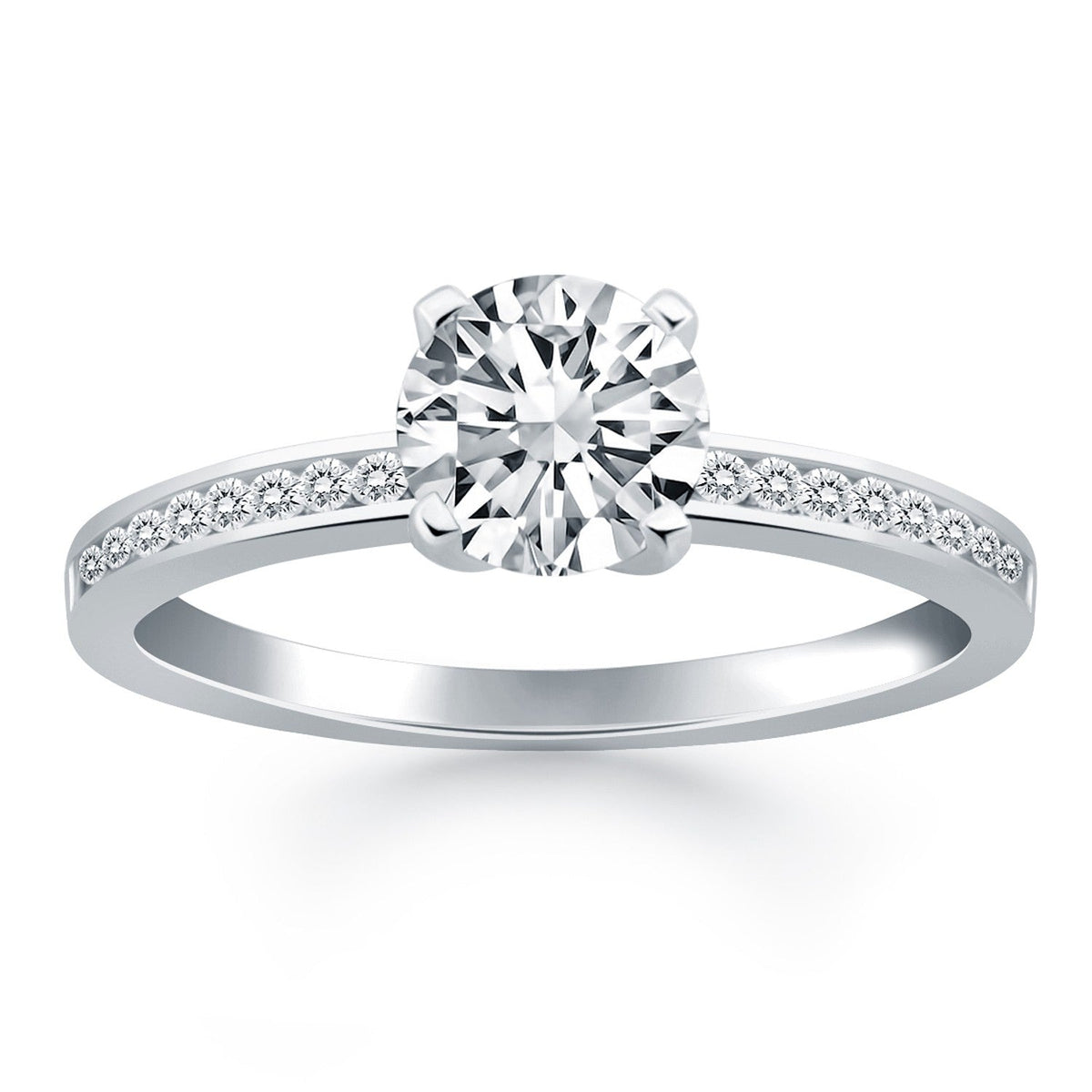 14k White Gold Engagement Ring with Diamond Channel Set Band - LinkagejewelrydesignLinkagejewelrydesign
