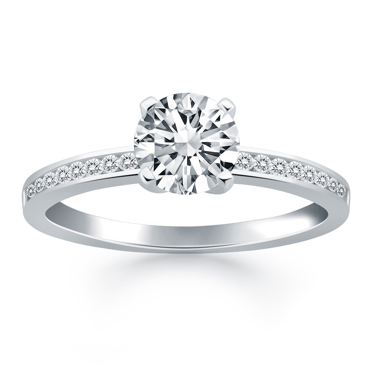 14k White Gold Engagement Ring with Diamond Channel Set Band - LinkagejewelrydesignLinkagejewelrydesign