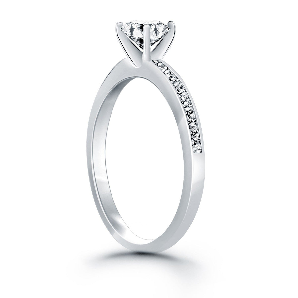 14k White Gold Engagement Ring with Diamond Channel Set Band - LinkagejewelrydesignLinkagejewelrydesign