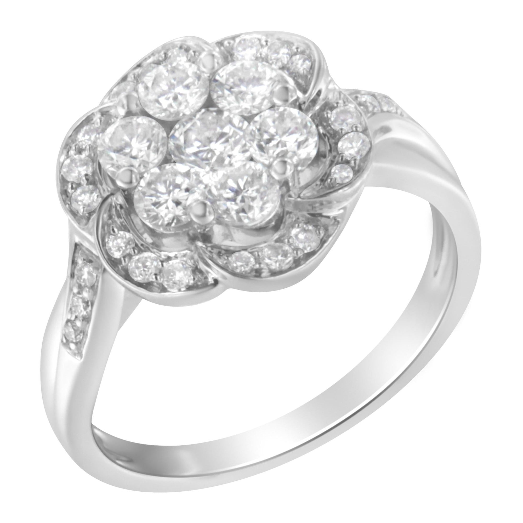 14K White Gold Floral Cluster Diamond Ring (1.0 Cttw, H-I Color, SI2-I1 Clarity) - Size 6 - LinkagejewelrydesignLinkagejewelrydesign