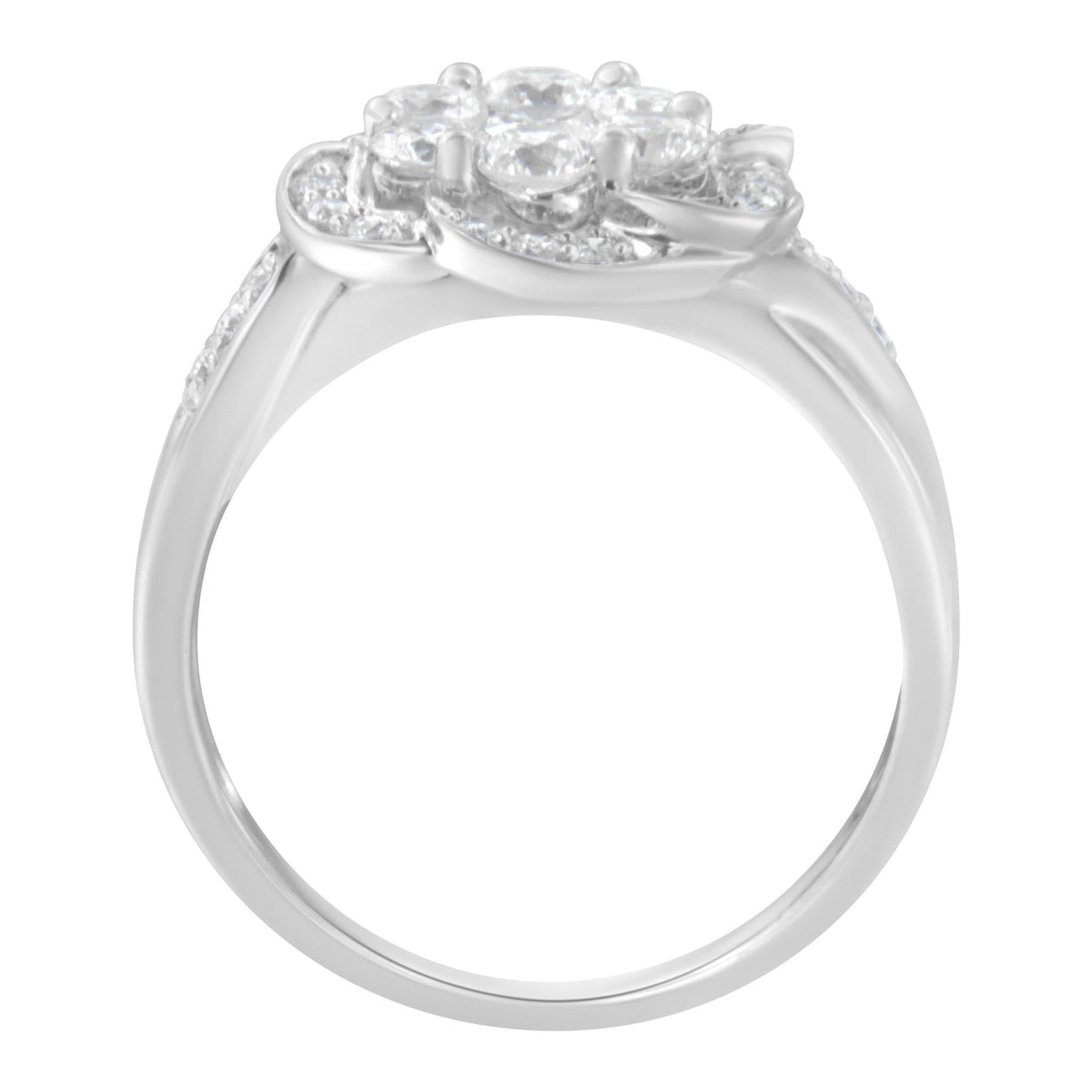 14K White Gold Floral Cluster Diamond Ring (1.0 Cttw, H-I Color, SI2-I1 Clarity) - Size 6 - LinkagejewelrydesignLinkagejewelrydesign
