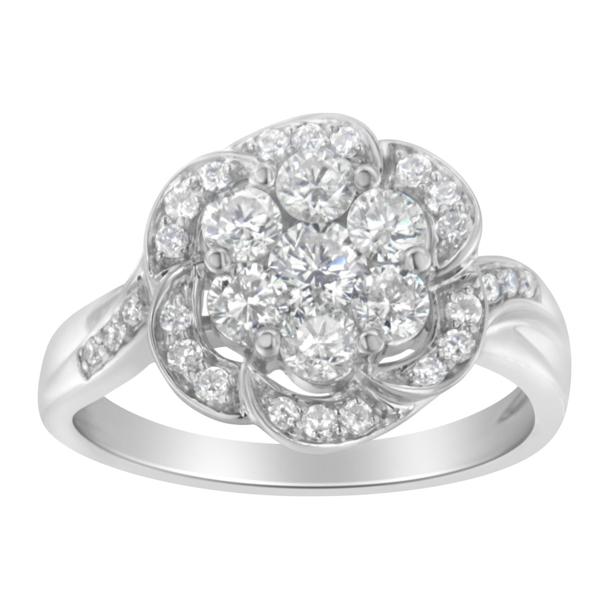 14K White Gold Floral Cluster Diamond Ring (1.0 Cttw, H-I Color, SI2-I1 Clarity) - Size 6 - LinkagejewelrydesignLinkagejewelrydesign