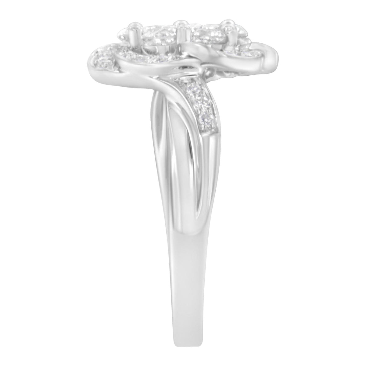 14K White Gold Floral Cluster Diamond Ring (1.0 Cttw, H-I Color, SI2-I1 Clarity) - Size 6 - LinkagejewelrydesignLinkagejewelrydesign
