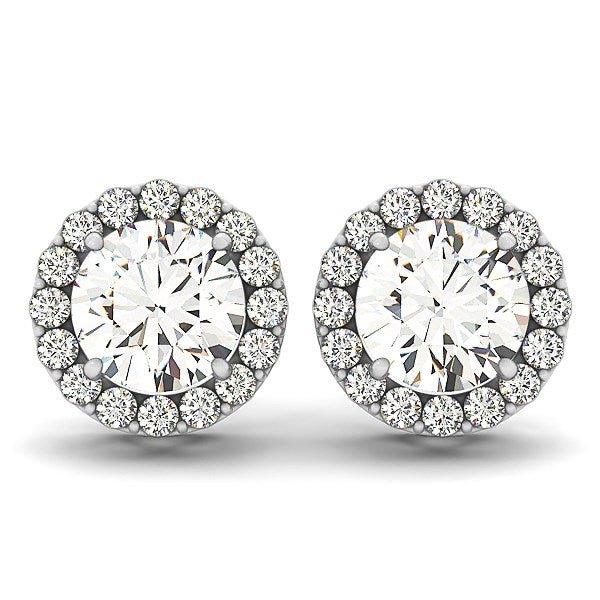 14k White Gold Four Prong Round Halo Diamond Earrings (1 1/6 cttw) - LinkagejewelrydesignLinkagejewelrydesign