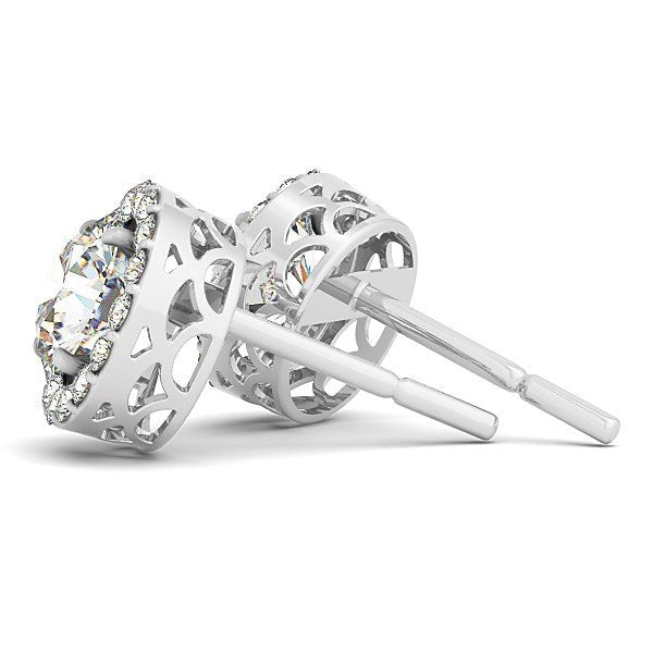 14k White Gold Four Prong Round Halo Diamond Earrings (1 1/6 cttw) - LinkagejewelrydesignLinkagejewelrydesign