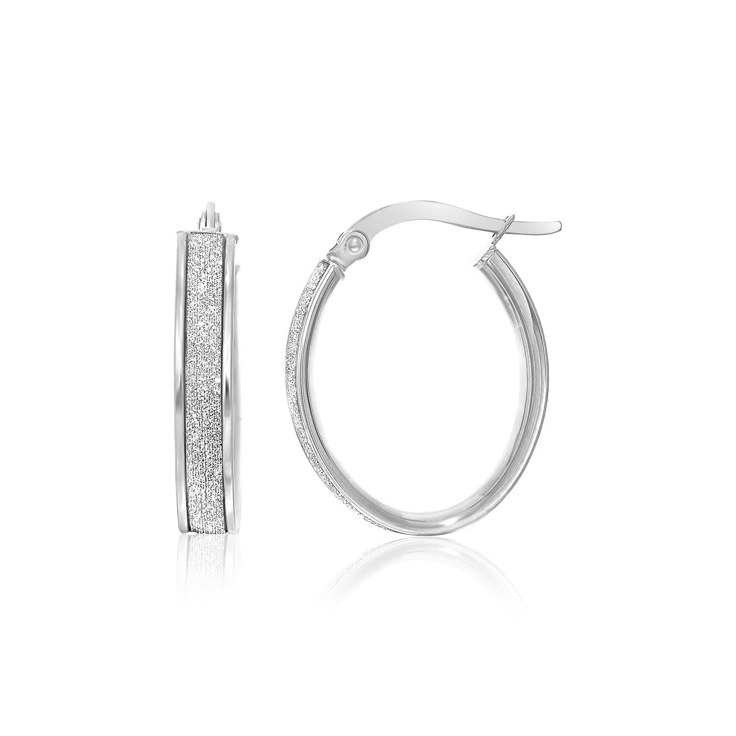 14k White Gold Glitter Center Oval Hoop Earrings - LinkagejewelrydesignLinkagejewelrydesign