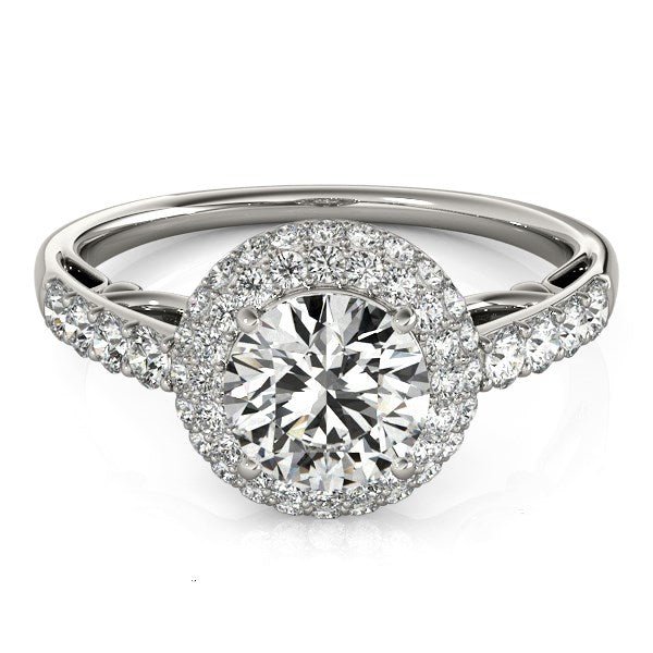 14k White Gold Halo Style Diamond Engagement Pave Shank Ring (1 1/2 cttw) - LinkagejewelrydesignLinkagejewelrydesign