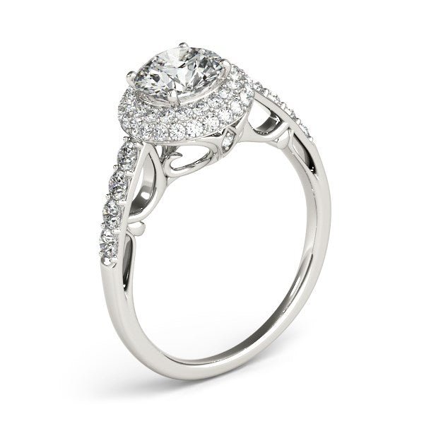 14k White Gold Halo Style Diamond Engagement Pave Shank Ring (1 1/2 cttw) - LinkagejewelrydesignLinkagejewelrydesign