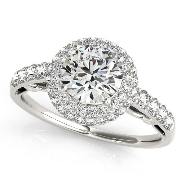 14k White Gold Halo Style Diamond Engagement Pave Shank Ring (1 1/2 cttw) - LinkagejewelrydesignLinkagejewelrydesign