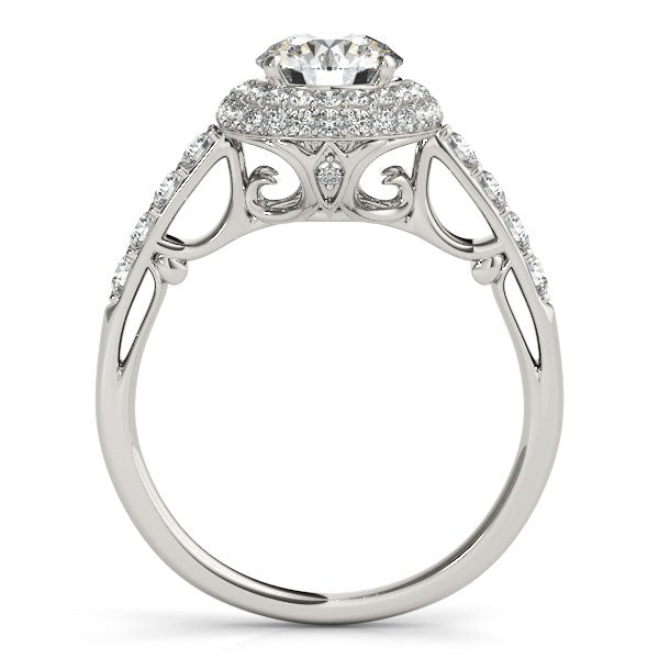 14k White Gold Halo Style Diamond Engagement Pave Shank Ring (1 1/2 cttw) - LinkagejewelrydesignLinkagejewelrydesign