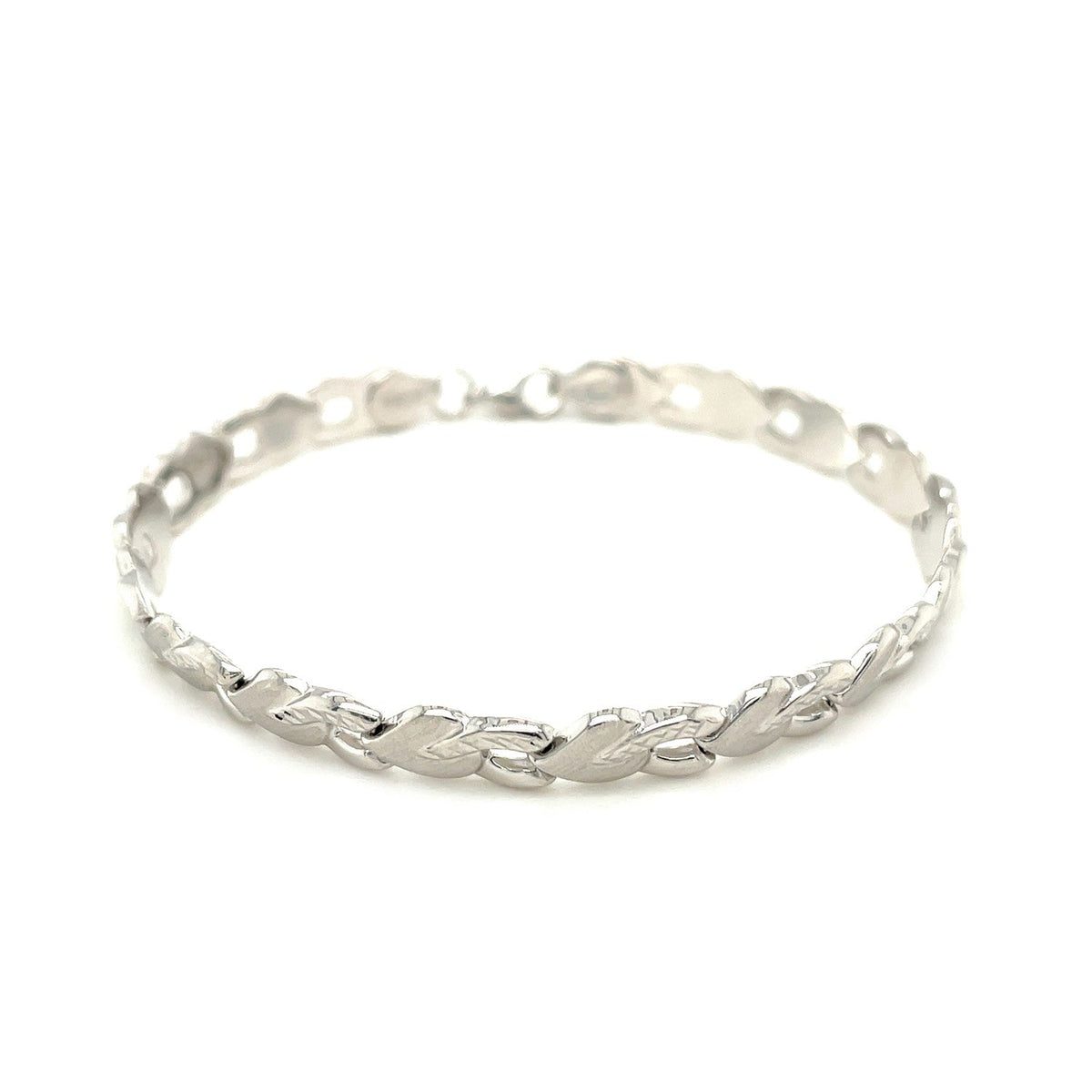 14k White Gold Heart Shape Textured Bracelet - LinkagejewelrydesignLinkagejewelrydesign