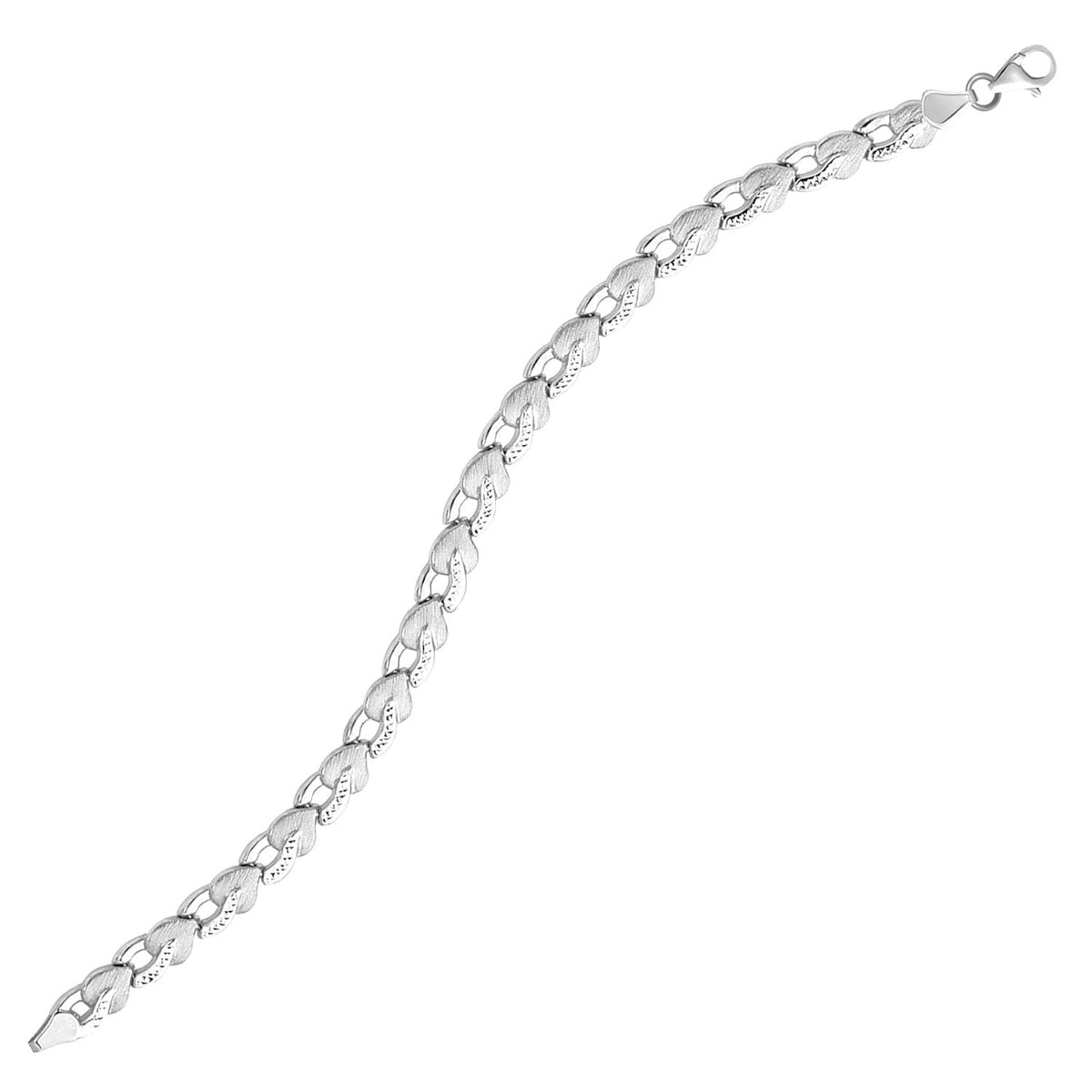 14k White Gold Heart Shape Textured Bracelet - LinkagejewelrydesignLinkagejewelrydesign