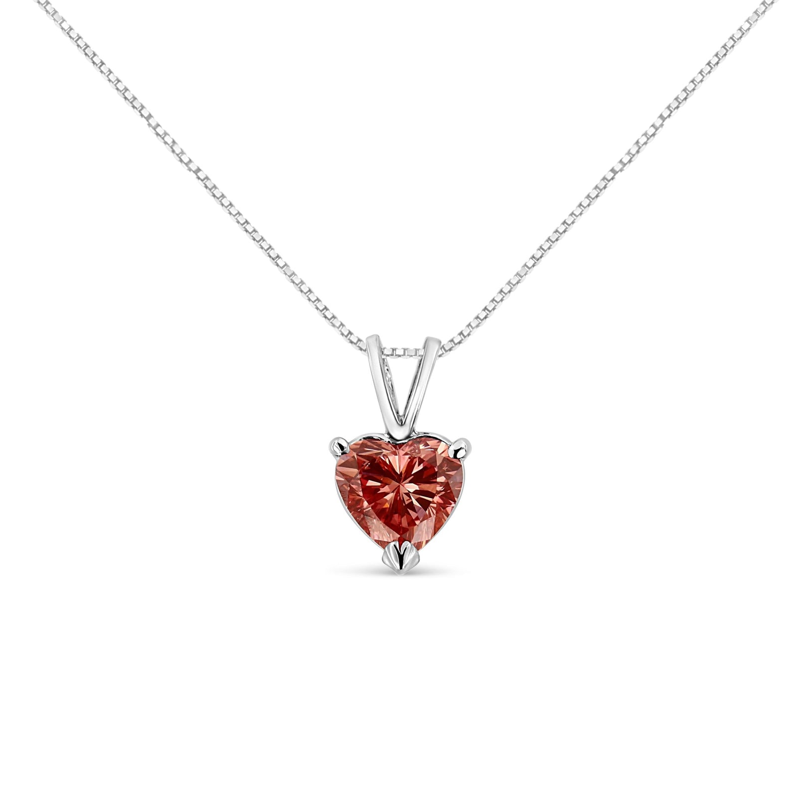 14K White Gold Martini - Set 1.00 Cttw Lab Grown Pink Heart Diamond Solitaire 18" Pendant Necklace (Pink Color, VS2 - SI1 Clarity) - LinkagejewelrydesignLinkagejewelrydesign