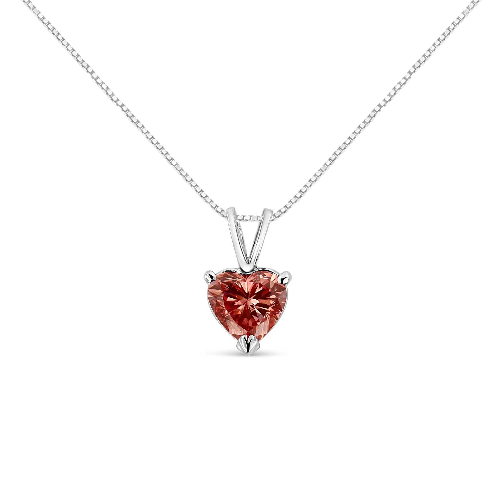 14K White Gold Martini - Set 1.00 Cttw Lab Grown Pink Heart Diamond Solitaire 18" Pendant Necklace (Pink Color, VS2 - SI1 Clarity) - LinkagejewelrydesignLinkagejewelrydesign