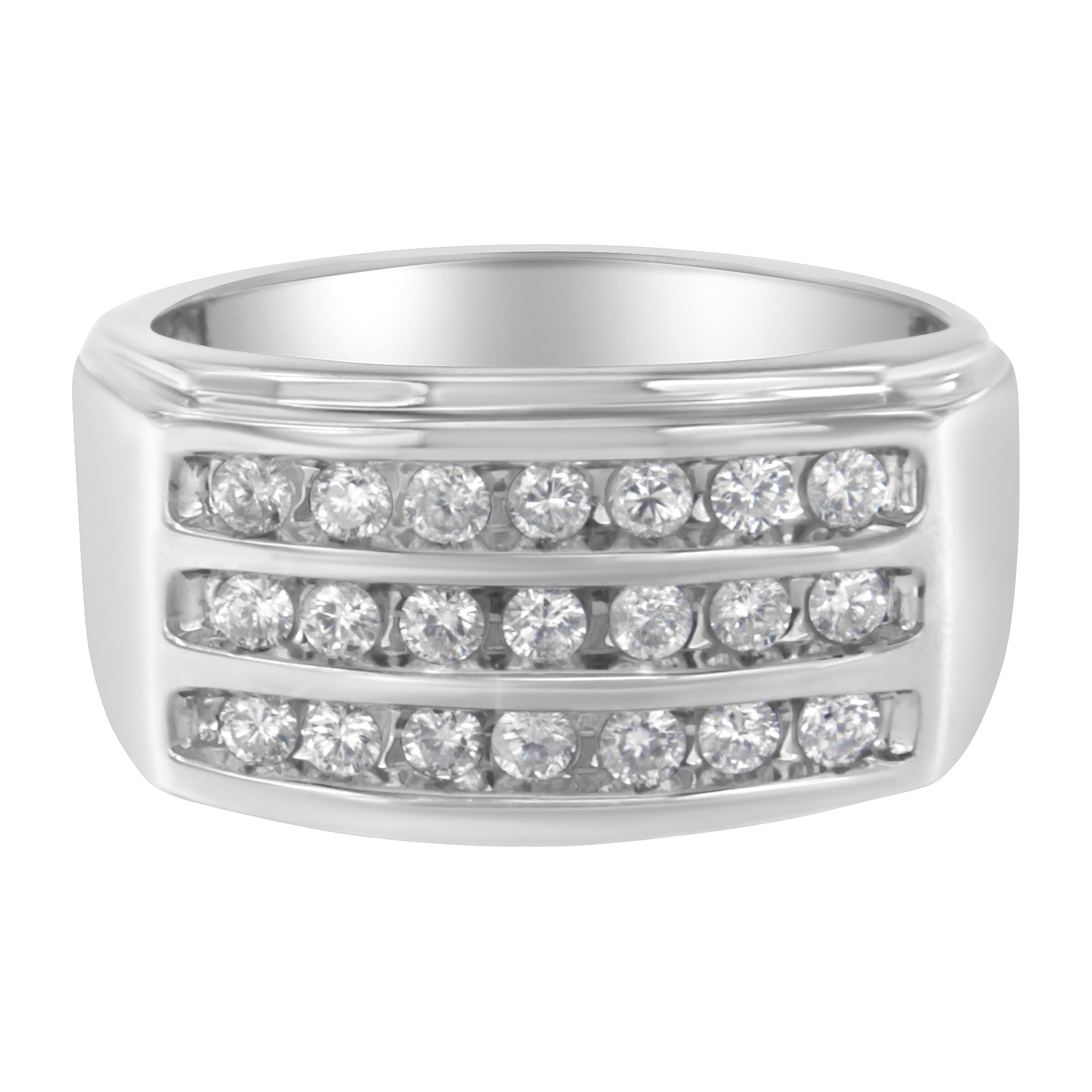 14K White Gold Men's Diamond Channel Set Band Ring (1 cttw, H-I Color, SI2-I1 Clarity) - LinkagejewelrydesignLinkagejewelrydesign