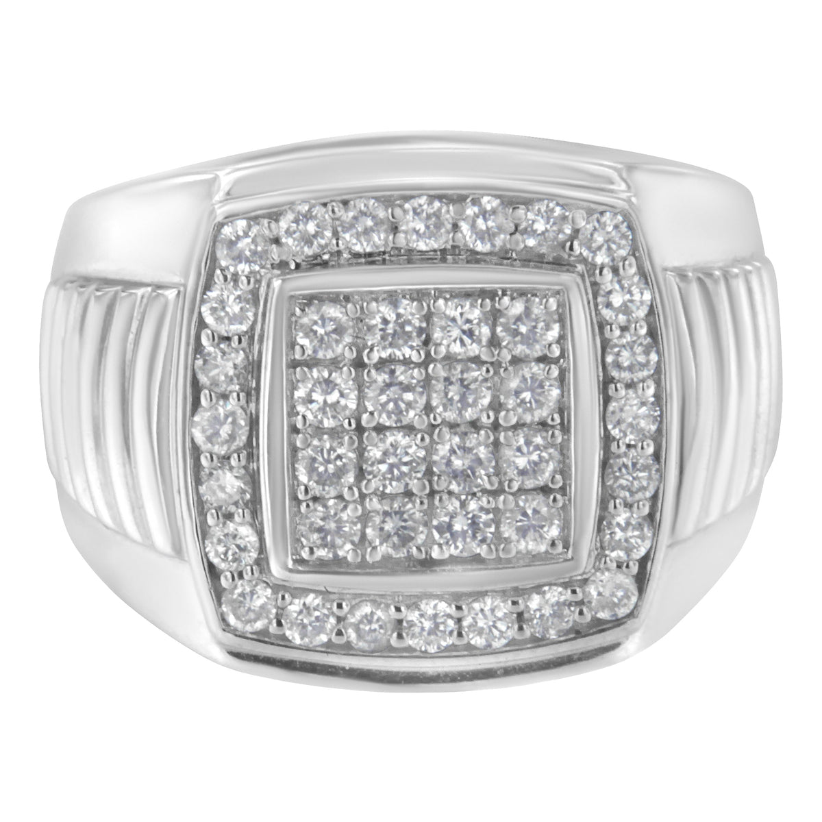14K White Gold Men&#39;s Diamond Squared Band Ring (1 cttw, H-I Color, SI2-I1 Clarity) - LinkagejewelrydesignLinkagejewelrydesign