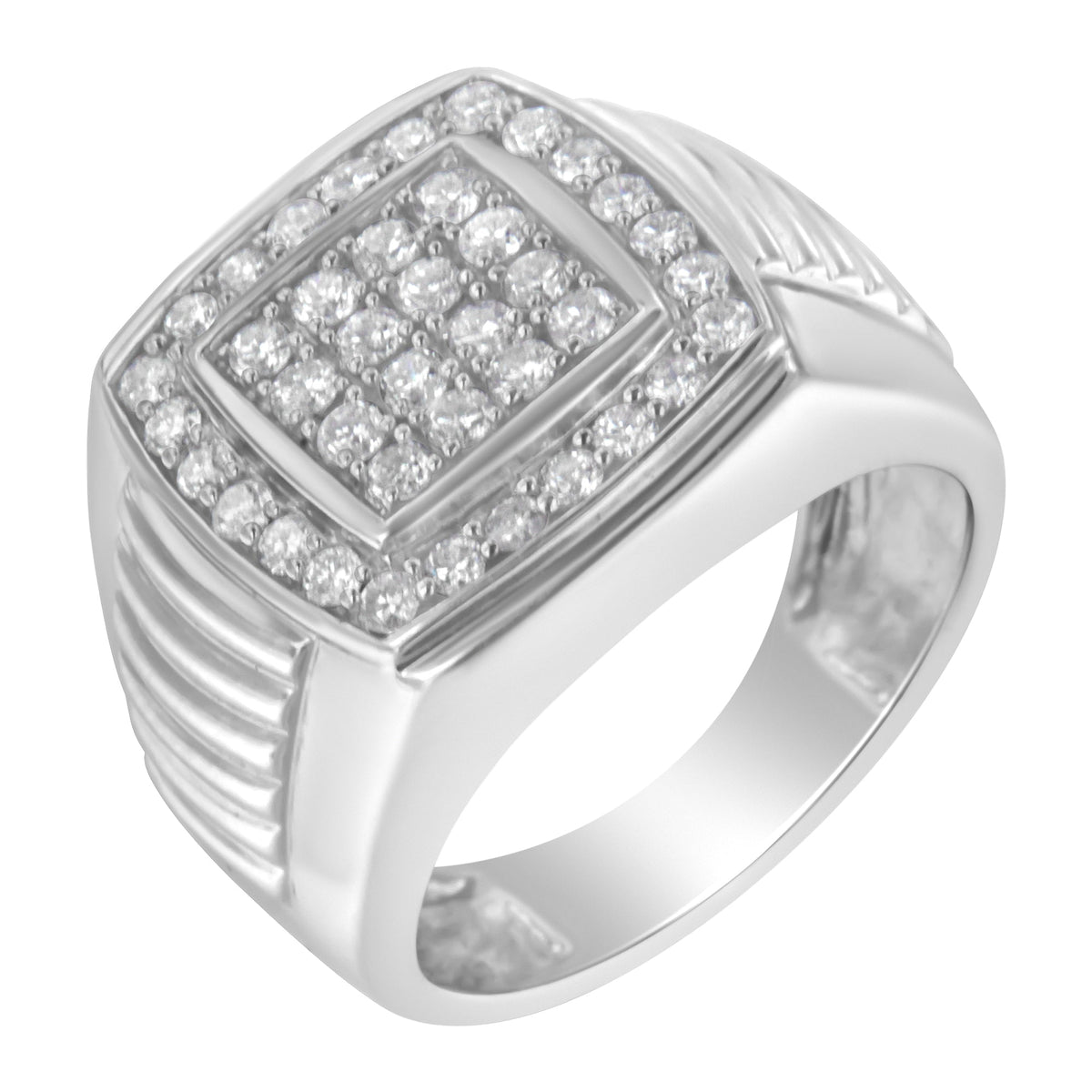 14K White Gold Men&#39;s Diamond Squared Band Ring (1 cttw, H-I Color, SI2-I1 Clarity) - LinkagejewelrydesignLinkagejewelrydesign