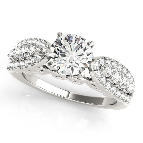 14k White Gold Multirow Shank Round Diamond Engagement Ring (1 1/2 cttw) - LinkagejewelrydesignLinkagejewelrydesign