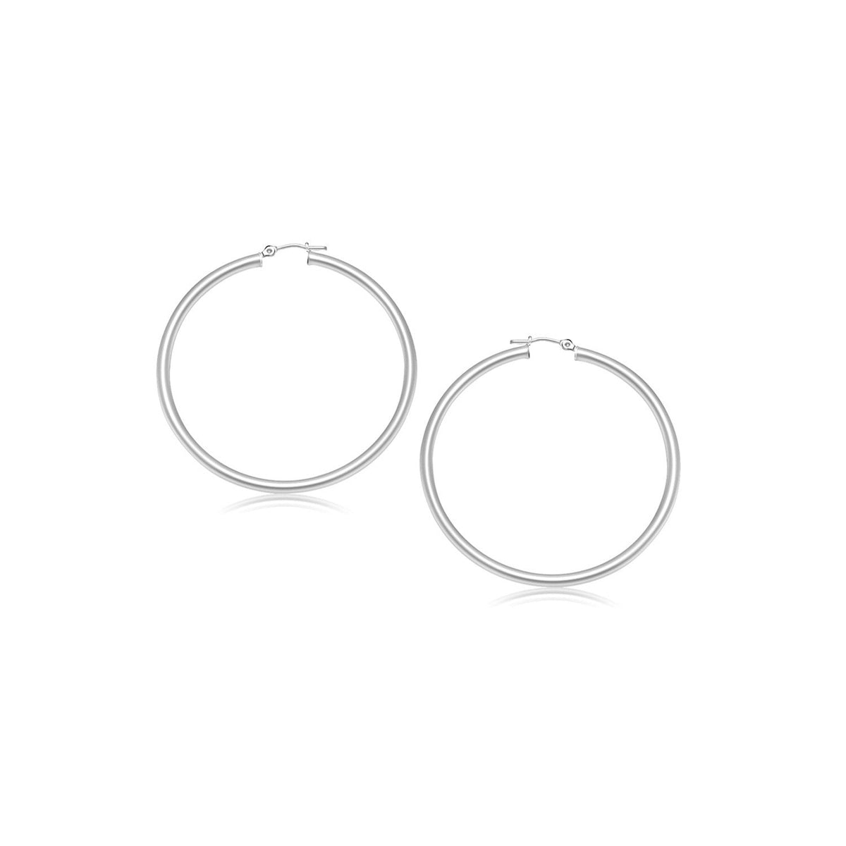 14k White Gold Polished Hoop Earrings (2 - mm) - LinkagejewelrydesignLinkagejewelrydesign