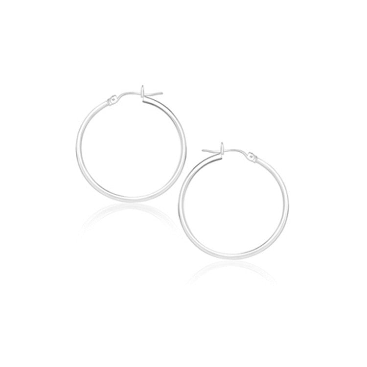 14k White Gold Polished Hoop Earrings (20 mm) - LinkagejewelrydesignLinkagejewelrydesign