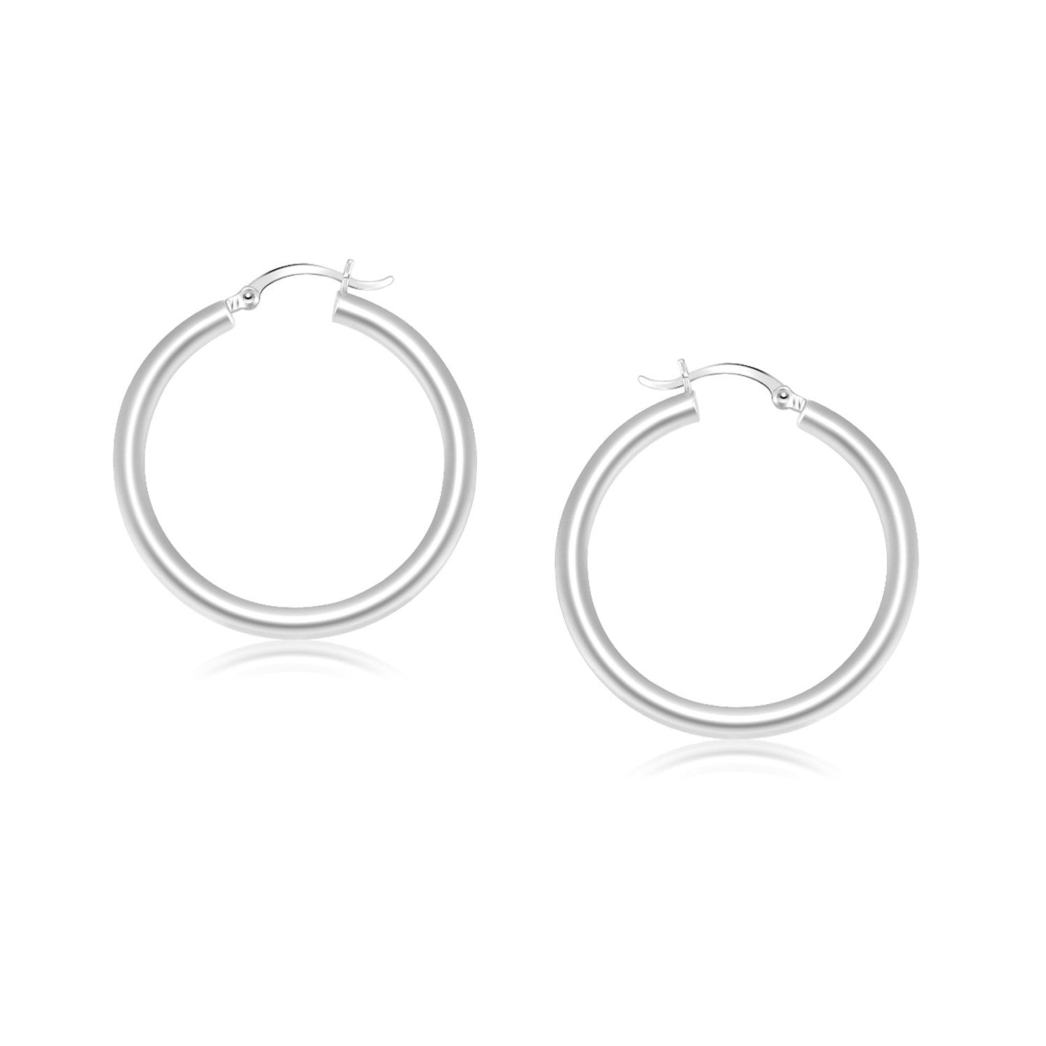 14k White Gold Polished Hoop Earrings (25 mm) - LinkagejewelrydesignLinkagejewelrydesign