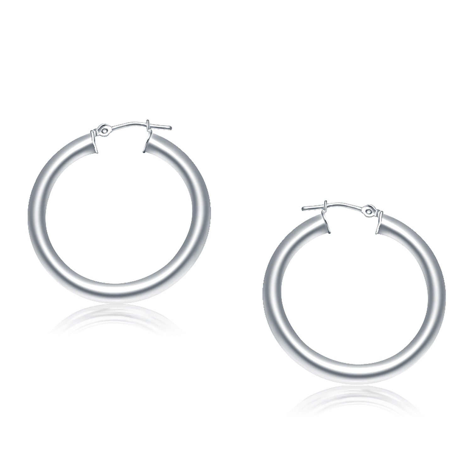 14k White Gold Polished Hoop Earrings (30 mm) - LinkagejewelrydesignLinkagejewelrydesign