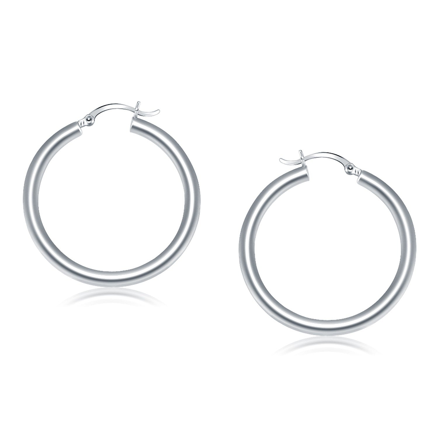 14k White Gold Polished Hoop Earrings (40 mm) - LinkagejewelrydesignLinkagejewelrydesign