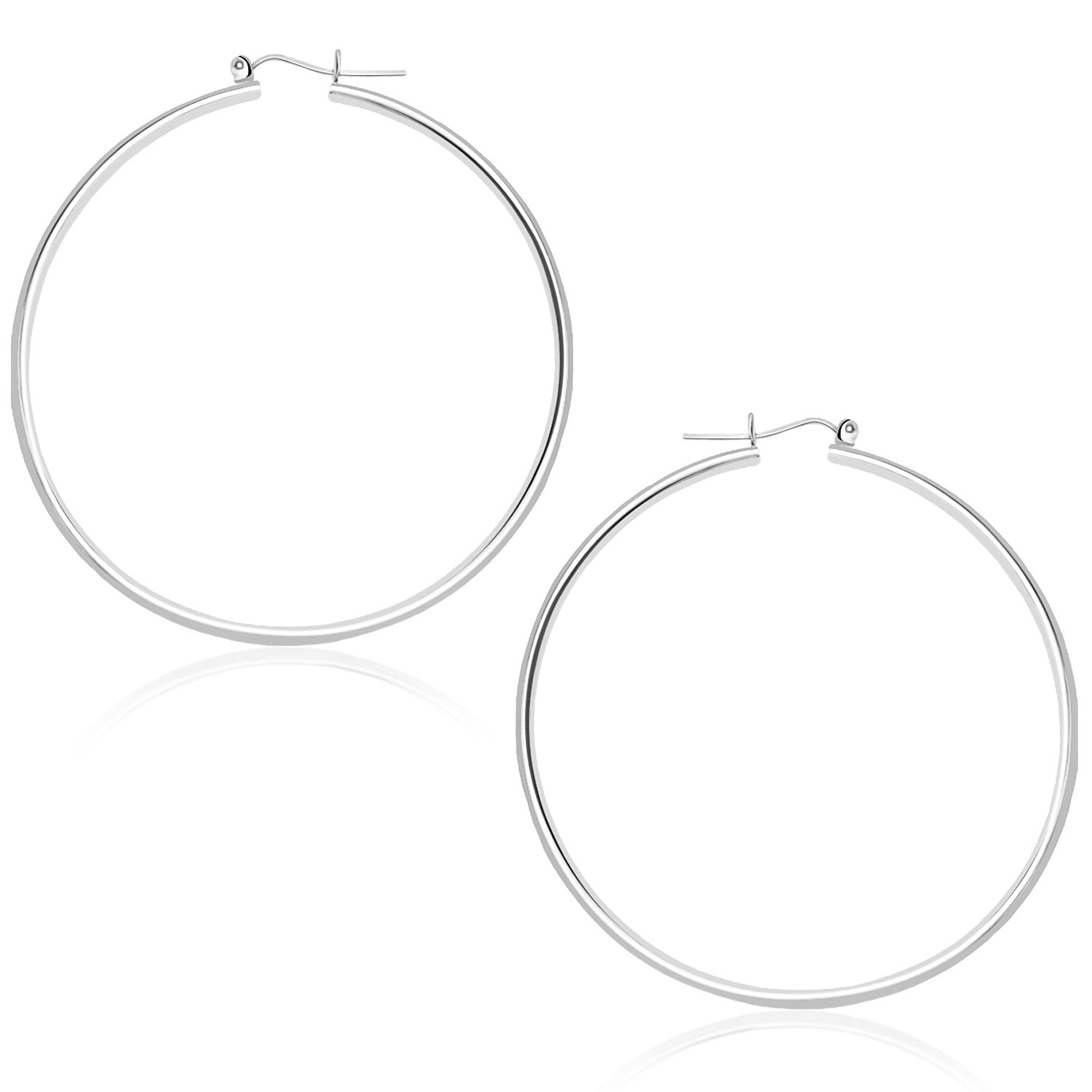 14k White Gold Polished Hoop Earrings (45 mm) - LinkagejewelrydesignLinkagejewelrydesign