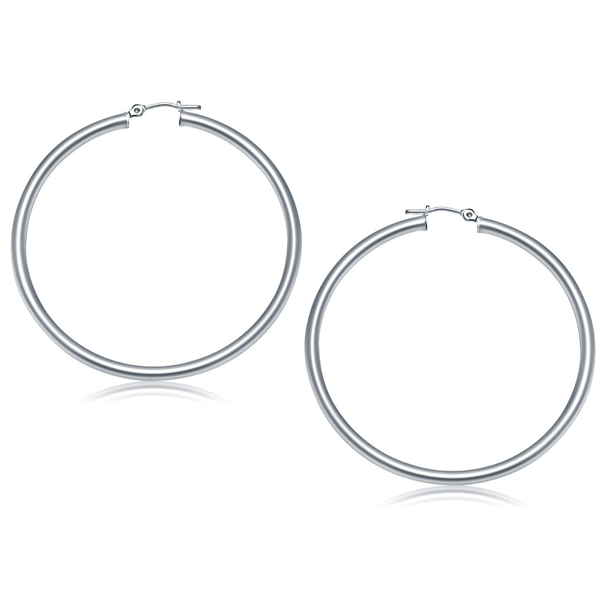 14k White Gold Polished Hoop Earrings (50 mm) - LinkagejewelrydesignLinkagejewelrydesign