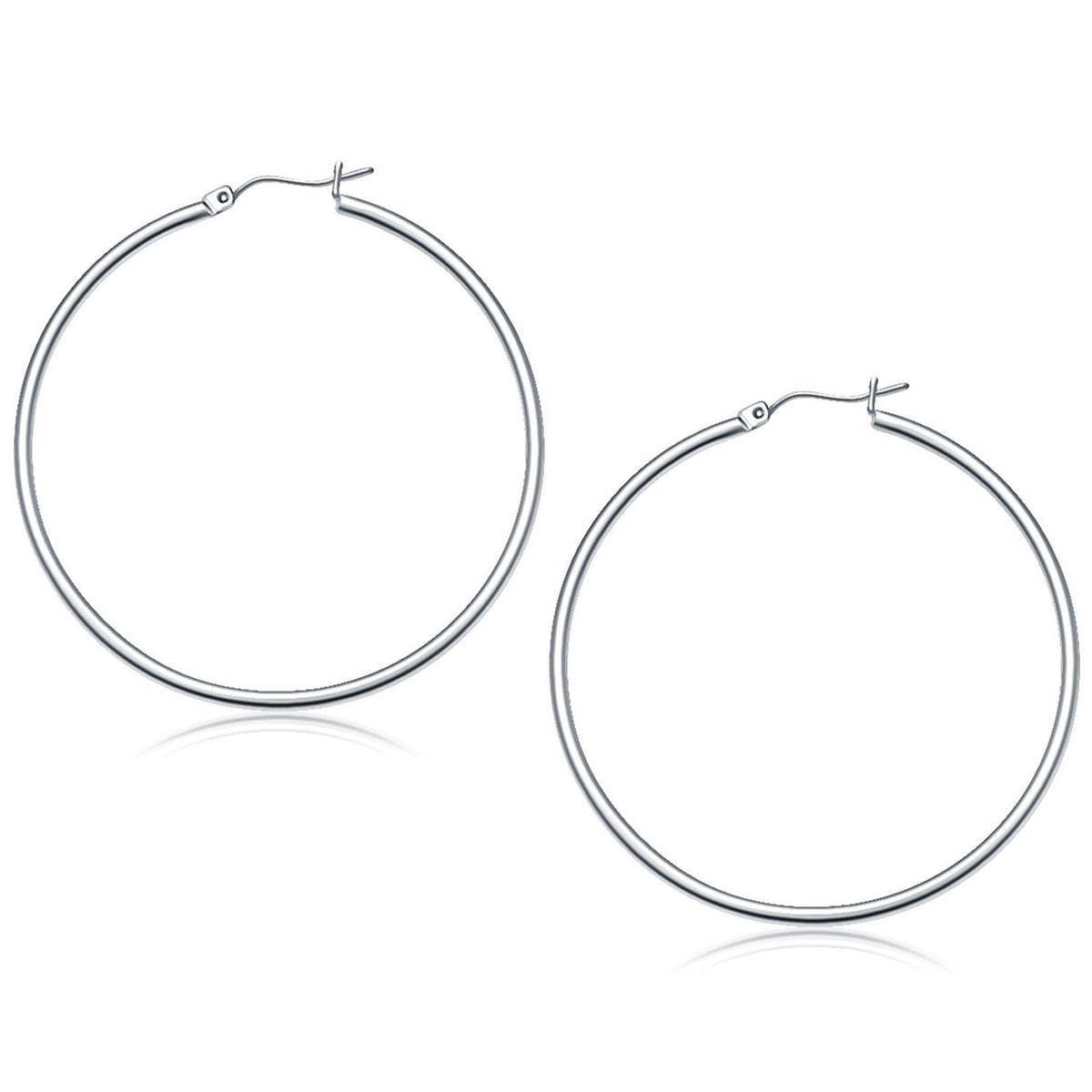 14k White Gold Polished Hoop Earrings (50 mm) - LinkagejewelrydesignLinkagejewelrydesign