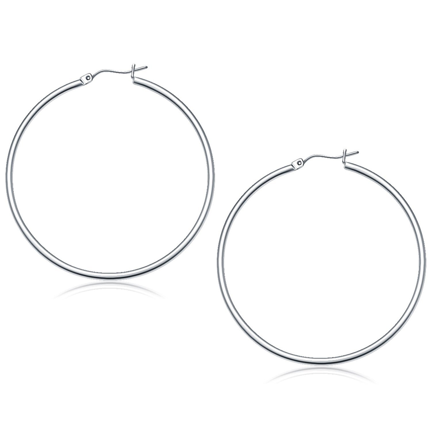 14k White Gold Polished Hoop Earrings (50 mm) - LinkagejewelrydesignLinkagejewelrydesign