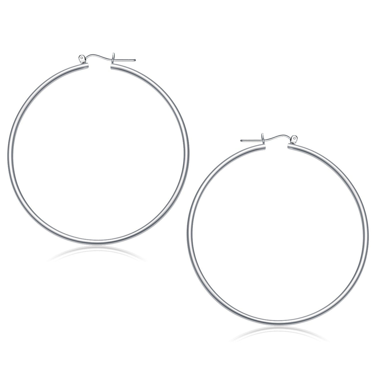 14k White Gold Polished Hoop Earrings (60 mm) - LinkagejewelrydesignLinkagejewelrydesign