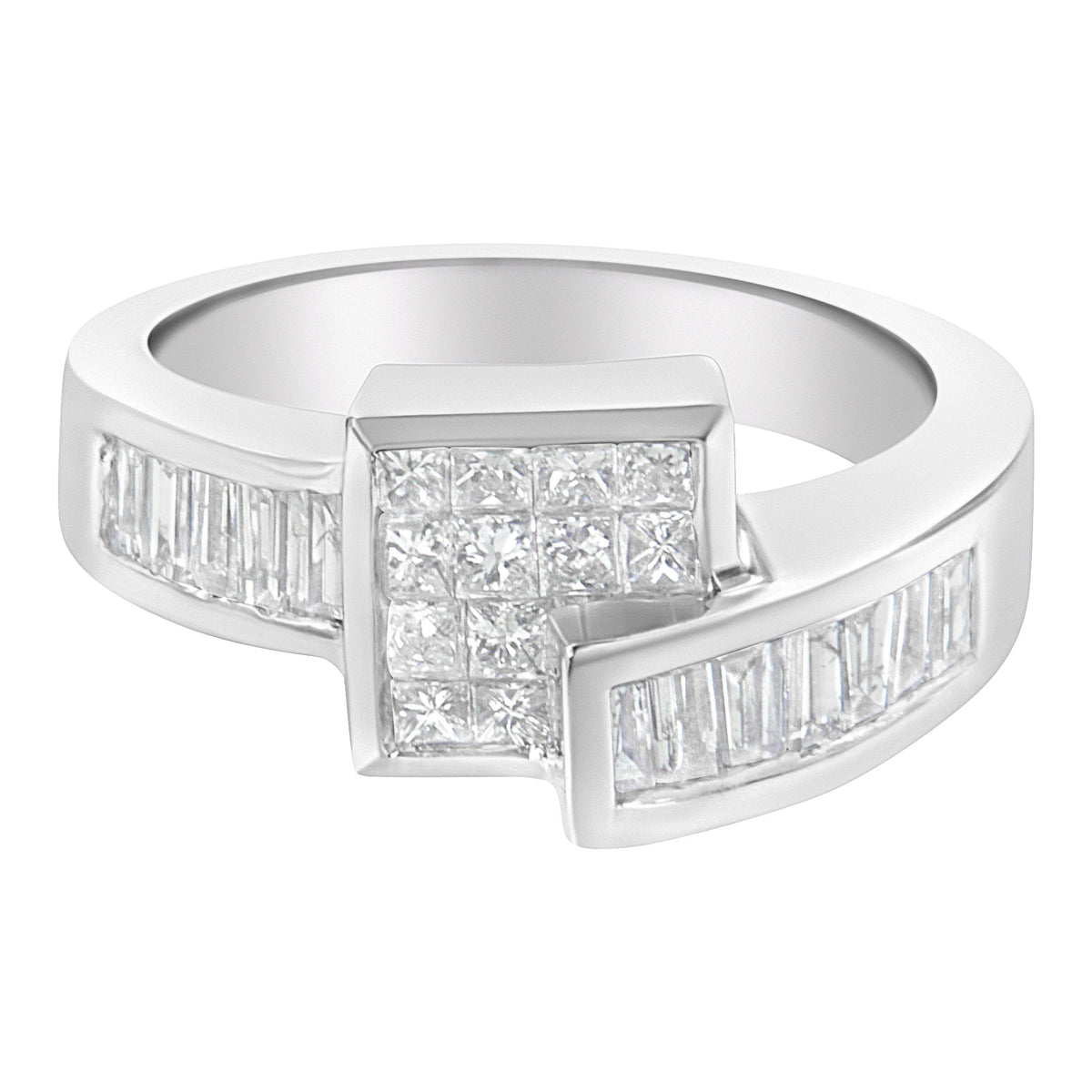 14K White Gold Princess and Baguette-cut Diamond Ring (1 1/3 Cttw, G-H Color, SI2-I1 Clarity) - Size 6-3/4 - LinkagejewelrydesignLinkagejewelrydesign