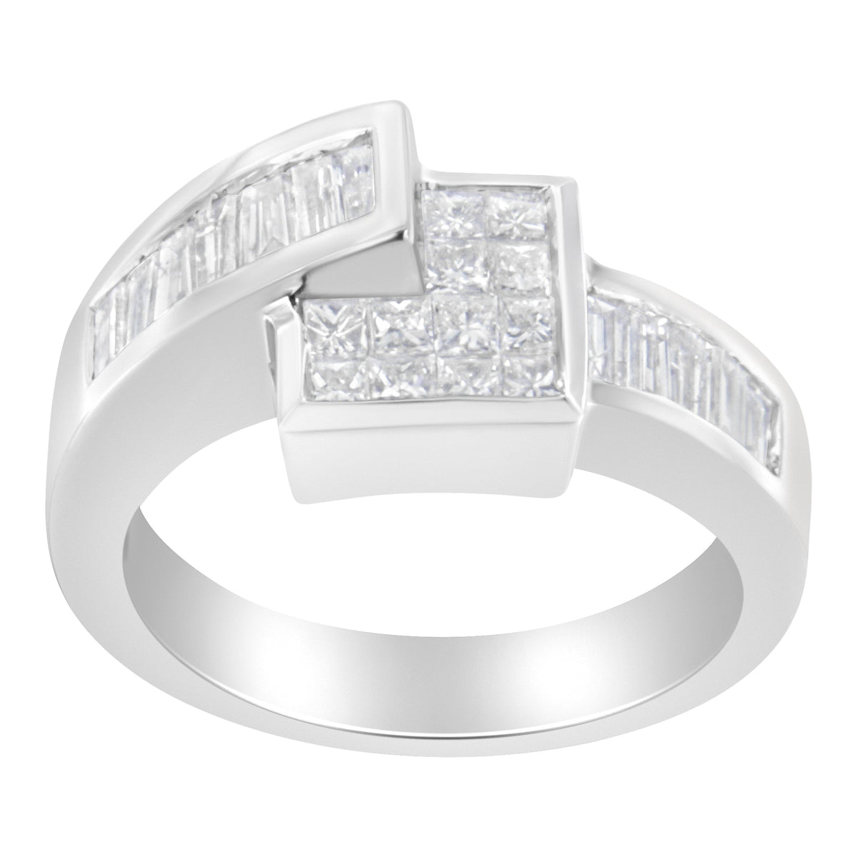 14K White Gold Princess and Baguette-cut Diamond Ring (1 1/3 Cttw, G-H Color, SI2-I1 Clarity) - Size 6-3/4 - LinkagejewelrydesignLinkagejewelrydesign