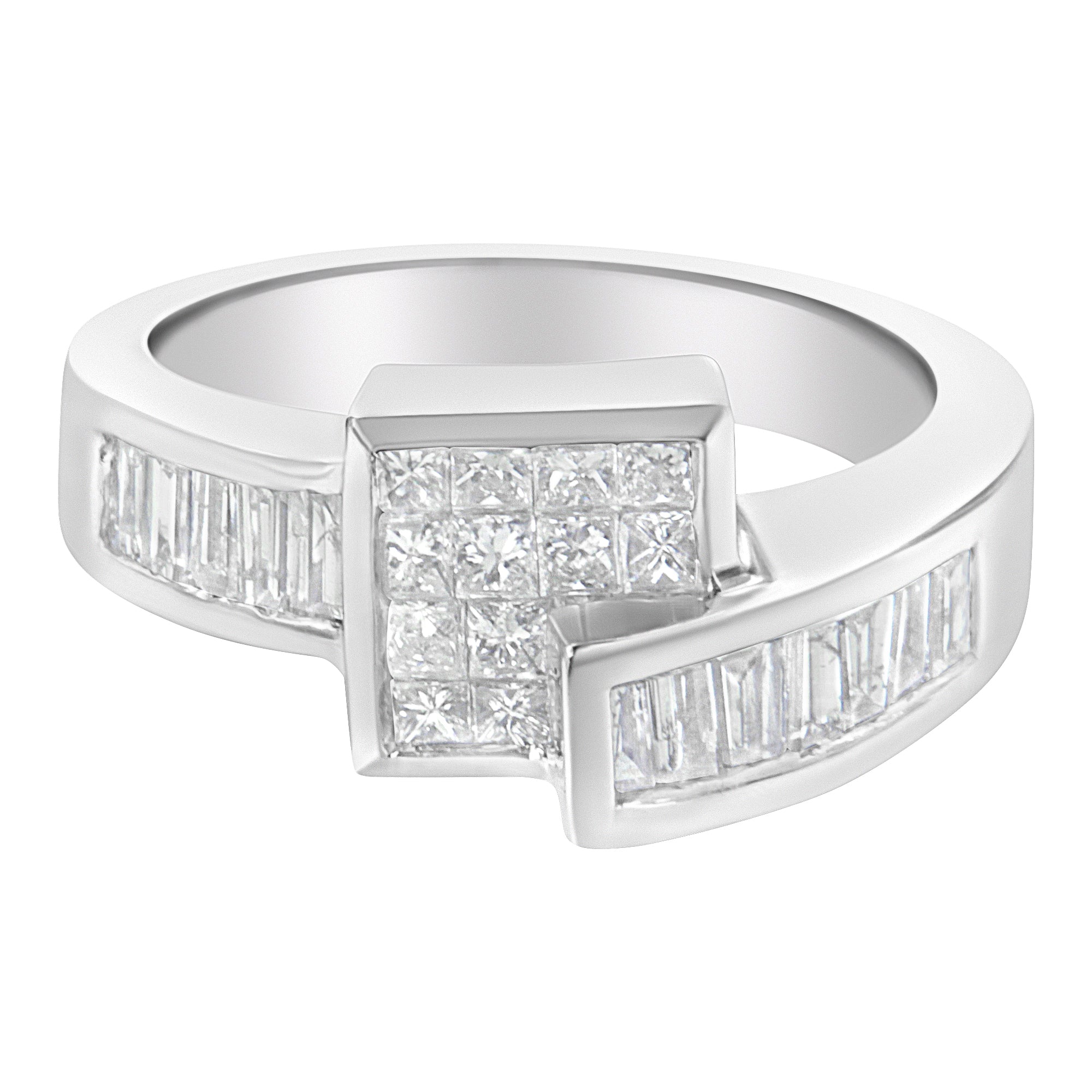 14K White Gold Princess and Baguette-cut Diamond Ring (1 1/3 Cttw, G-H Color, SI2-I1 Clarity) - Size 6-3/4 - LinkagejewelrydesignLinkagejewelrydesign