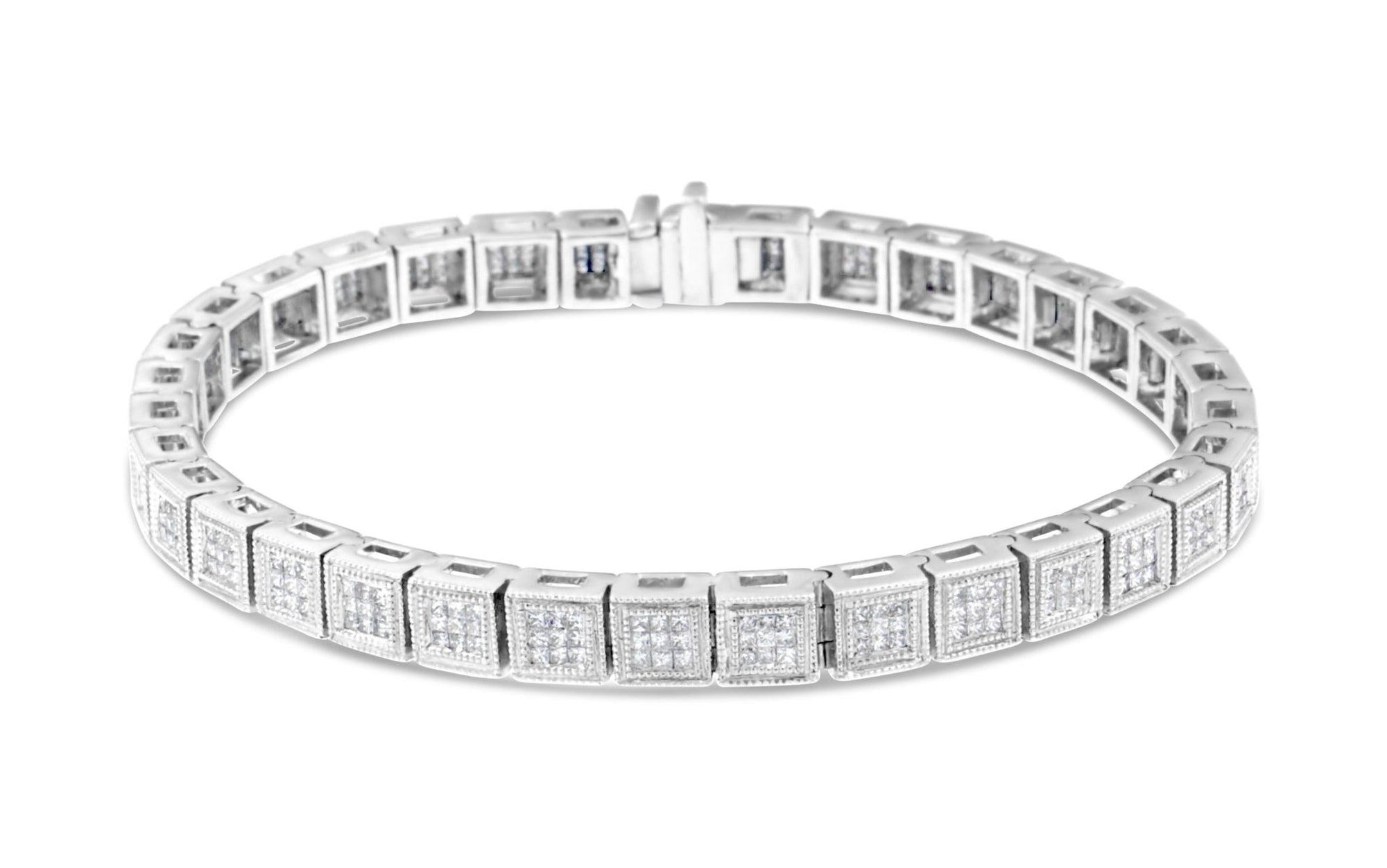 14K White Gold Princess Cut Diamond Cube Bracelet (2.86 cttw, H-I Color, SI1-SI2 Clarity) - LinkagejewelrydesignLinkagejewelrydesign