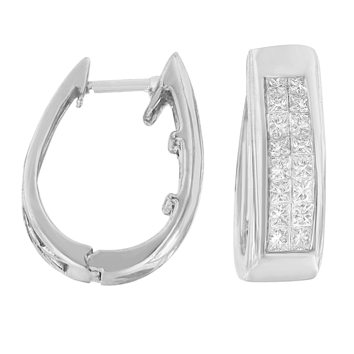 14K White Gold Princess-Cut Diamond Hoop Earrings (1.10 cttw, H-I Color, SI2-I1 Clarity) - LinkagejewelrydesignLinkagejewelrydesign