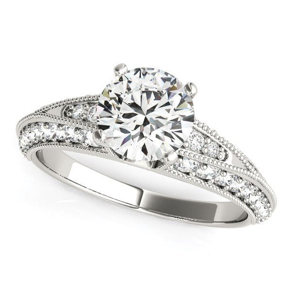 14k White Gold Pronged Round Antique Diamond Engagement Ring (1 1/2 cttw) - LinkagejewelrydesignLinkagejewelrydesign