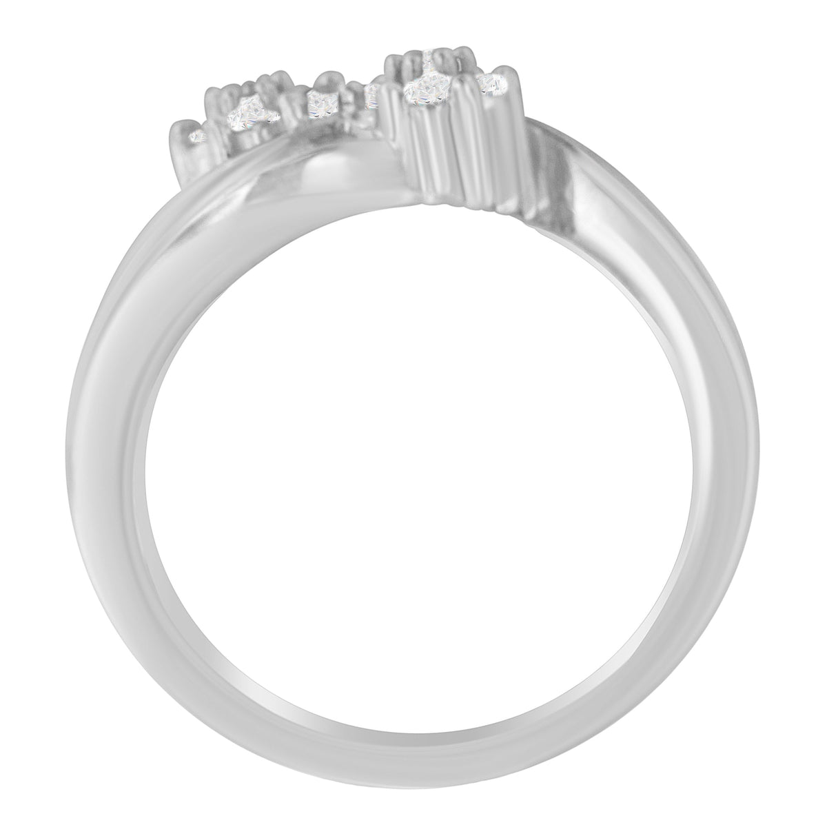 14K White Gold Round and Baguette Diamond Bypass Ring (1/2 cttw, H-I Color, I1-I2 Clarity) - Ring Size 6 - LinkagejewelrydesignLinkagejewelrydesign