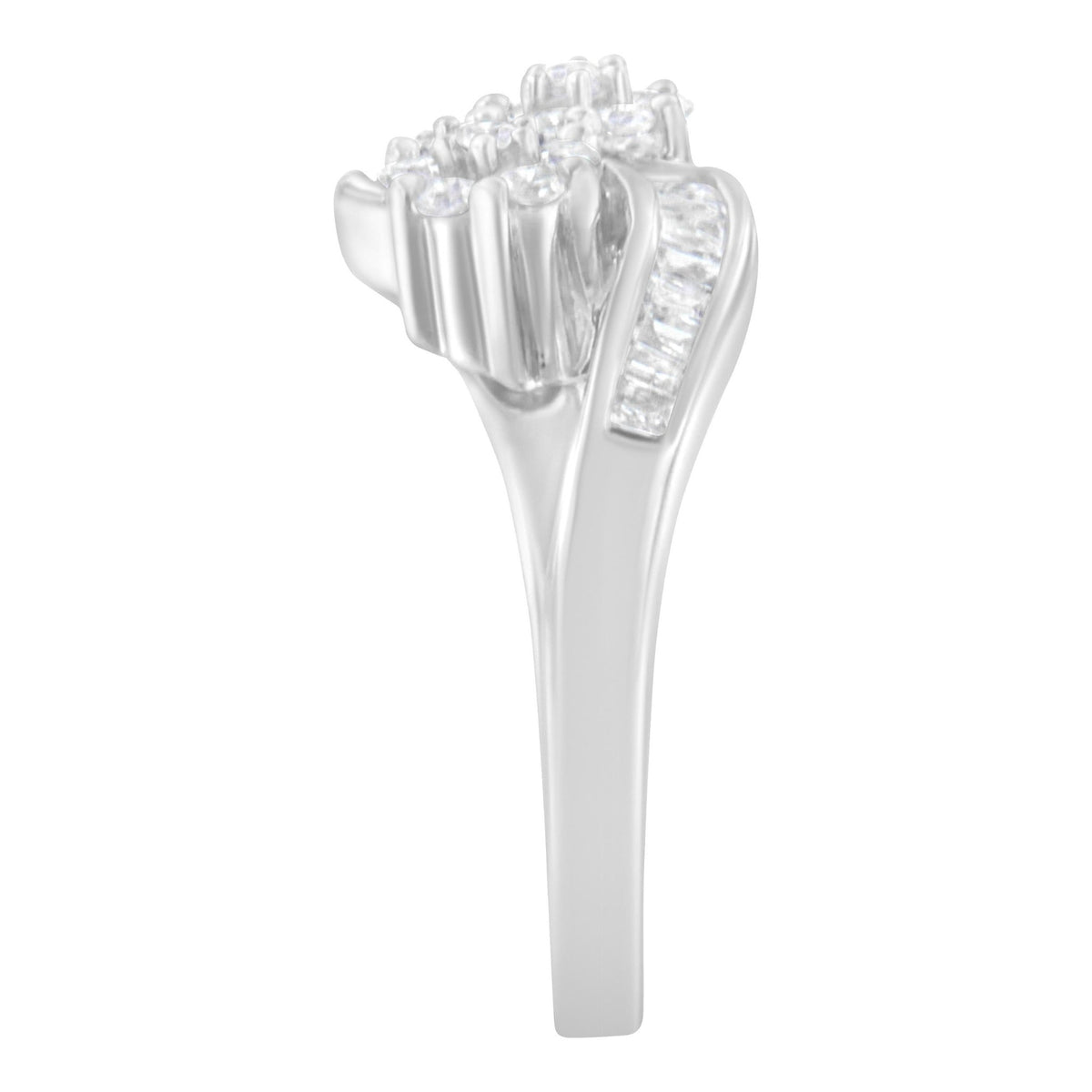 14K White Gold Round and Baguette Diamond Bypass Ring (1/2 cttw, H-I Color, I1-I2 Clarity) - Ring Size 6 - LinkagejewelrydesignLinkagejewelrydesign