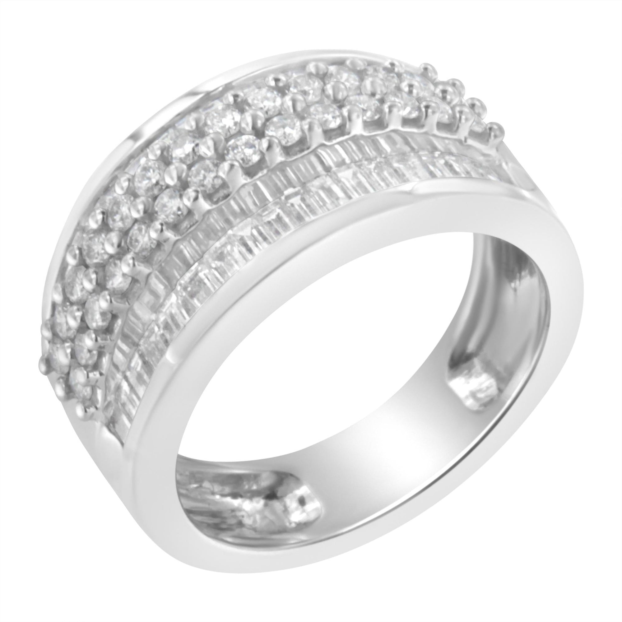 14K White Gold Round and Baguette Diamond Ring (1 1/2 Cttw, F-G Color, SI1-SI2 Clarity) - Size 6-3/4 - LinkagejewelrydesignLinkagejewelrydesign