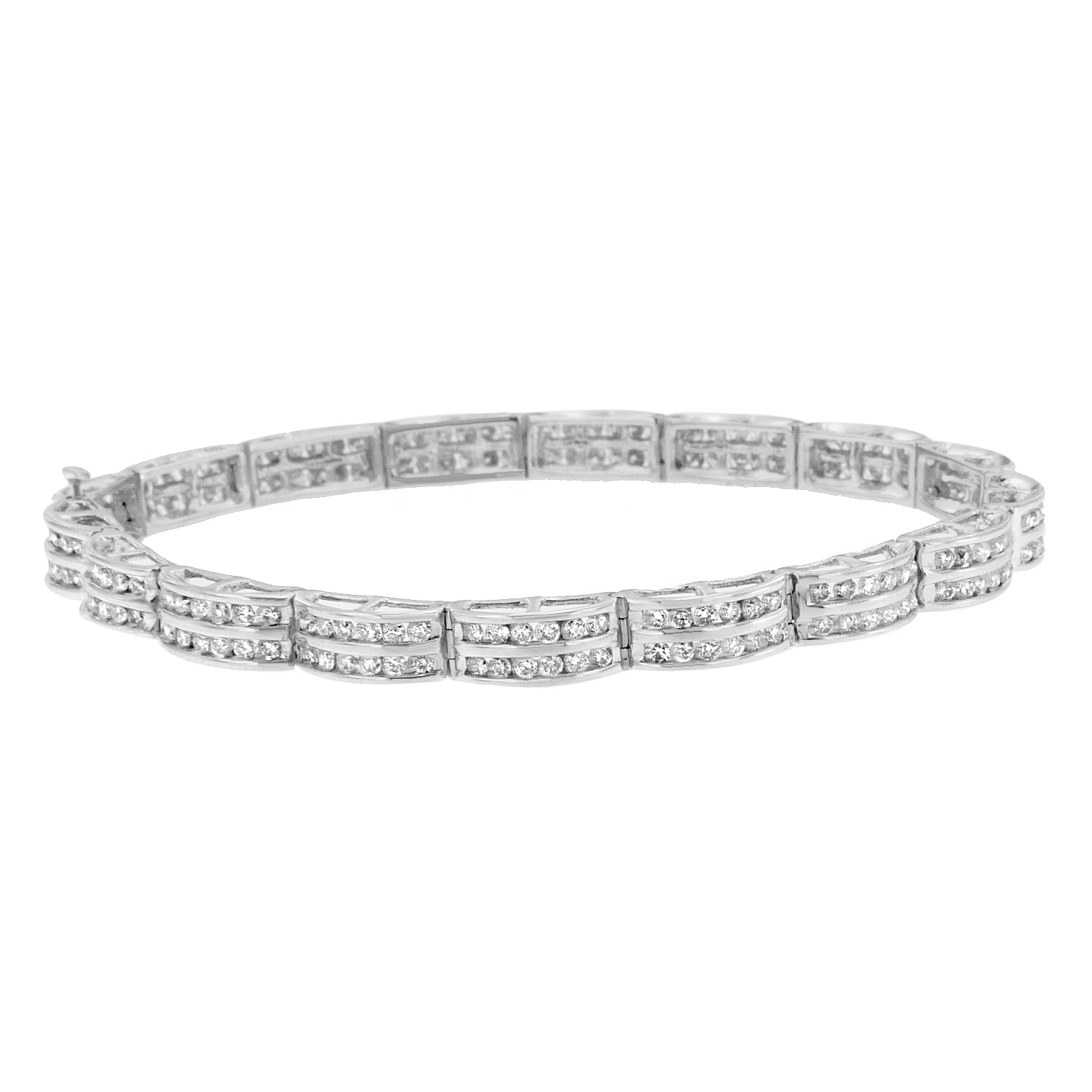 14K White Gold Round-Cut Diamond Bracelet (3.22 cttw, H-I Color, I1-I2 Clarity) - LinkagejewelrydesignLinkagejewelrydesign