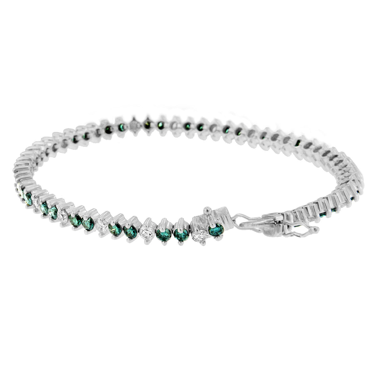 14K White Gold Round-Cut white and Blue Diamond Fashion Bracelet (5.40 cttw, H-I Color, I1-I2 Clarity) - LinkagejewelrydesignLinkagejewelrydesign