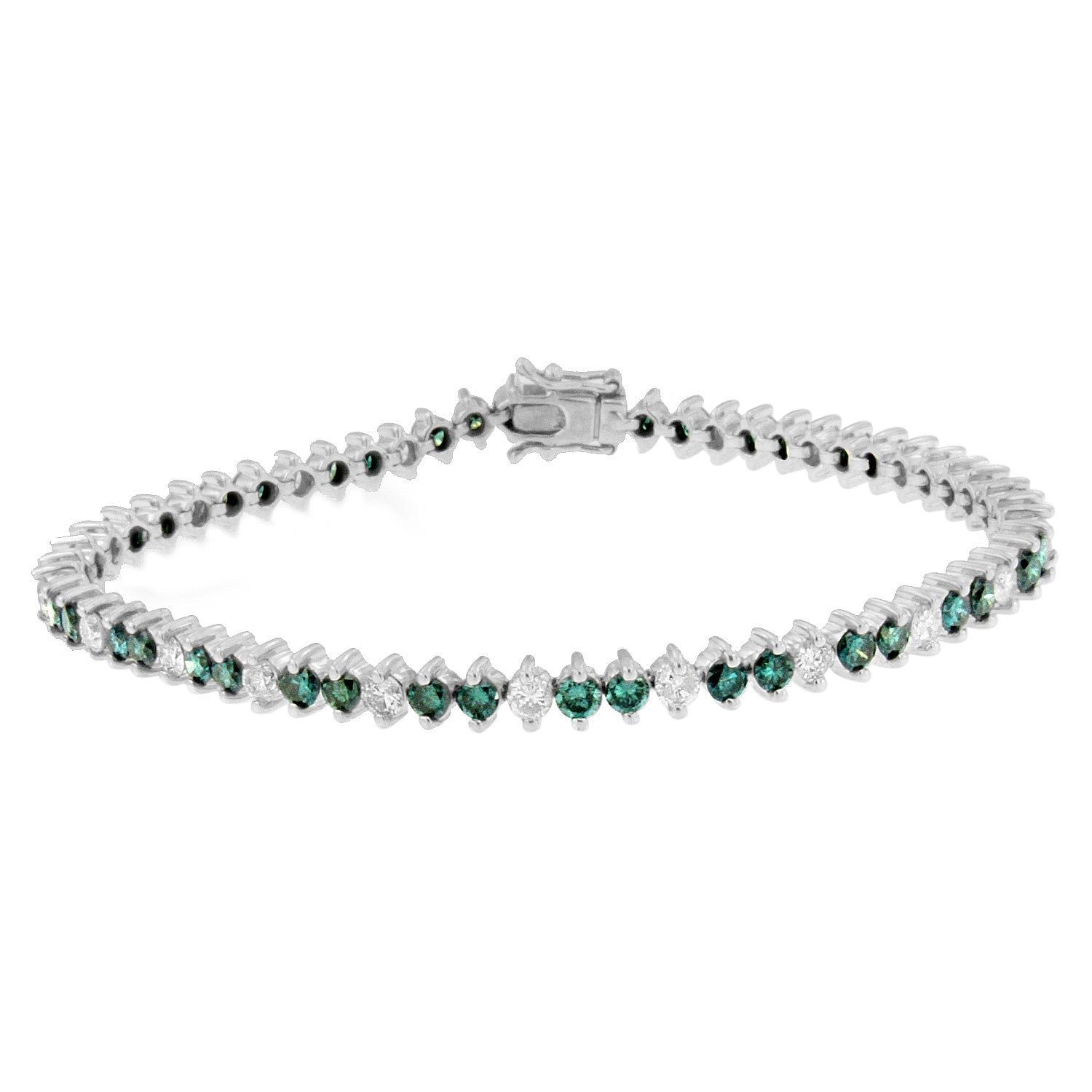 14K White Gold Round-Cut white and Blue Diamond Fashion Bracelet (5.40 cttw, H-I Color, I1-I2 Clarity) - LinkagejewelrydesignLinkagejewelrydesign