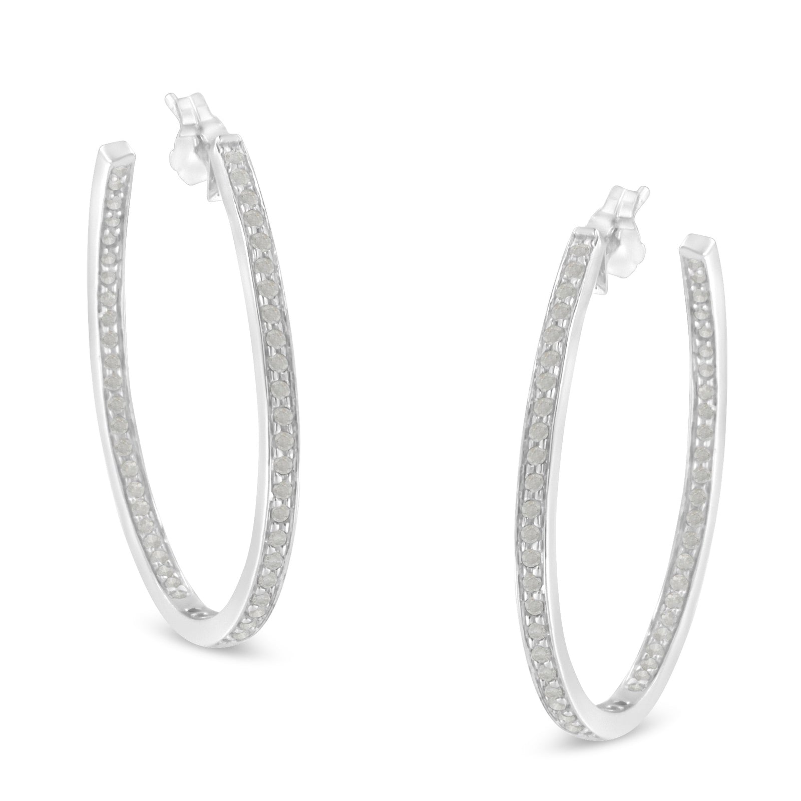 14K White Gold Round Diamond Hoop Earrings (1 cttw, H-I Color, I1-I2 Clarity) - LinkagejewelrydesignLinkagejewelrydesign
