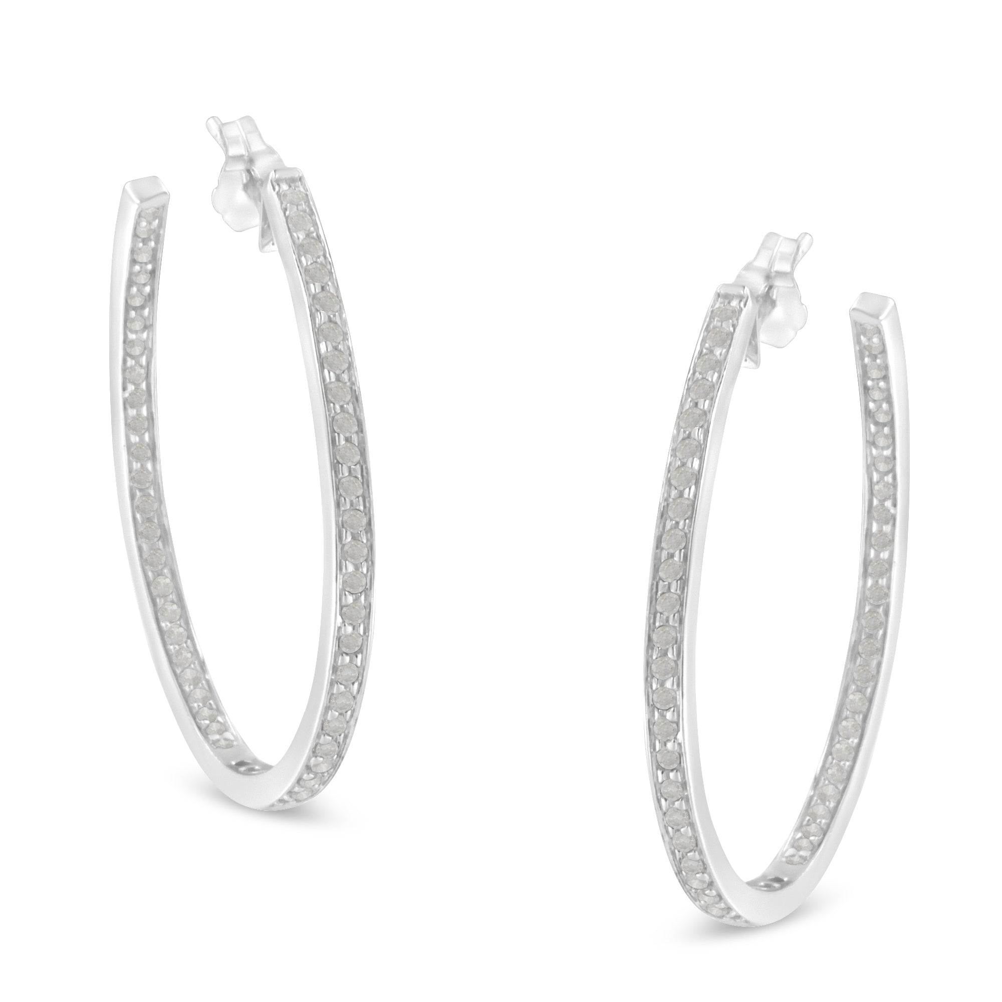 14K White Gold Round Diamond Hoop Earrings (1 cttw, H-I Color, I1-I2 Clarity) - LinkagejewelrydesignLinkagejewelrydesign