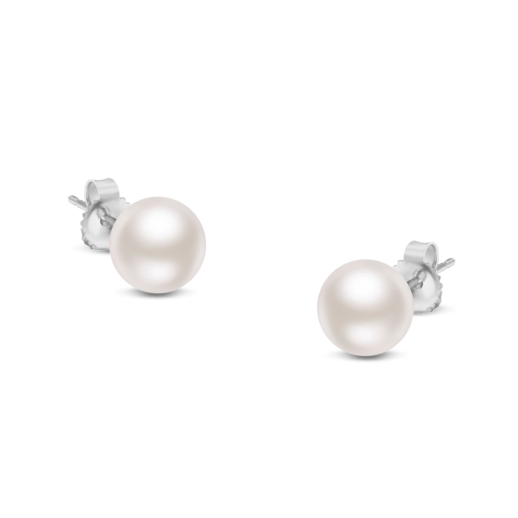 14K White Gold Round White 6.5-7.0MM Saltwater Akoya Cultured Pearl Stud Earrings AAA+ Quality - LinkagejewelrydesignLinkagejewelrydesign