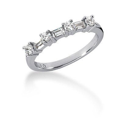 14k White Gold Seven Diamond Wedding Ring Band with Round and Baguette Diamonds - LinkagejewelrydesignLinkagejewelrydesign