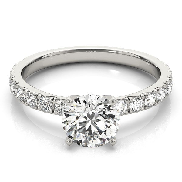 14k White Gold Single Row Shank Round Diamond Engagement Ring (1 1/3 cttw) - LinkagejewelrydesignLinkagejewelrydesign